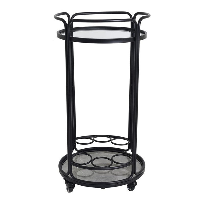 Wentworth Round Bar Cart - Black, Stone Glass, 45.5cm