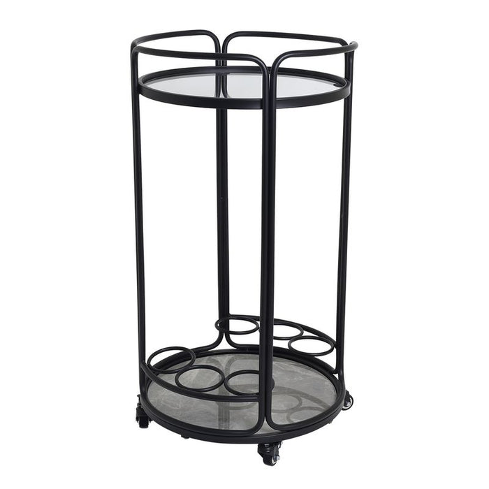 Wentworth Round Bar Cart - Black, Stone Glass, 45.5cm