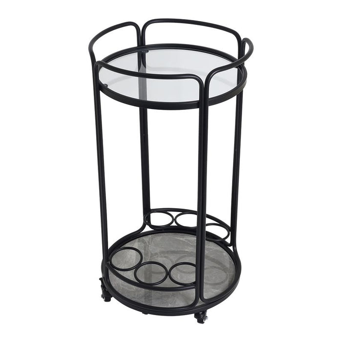 Wentworth Round Bar Cart - Black, Stone Glass, 45.5cm