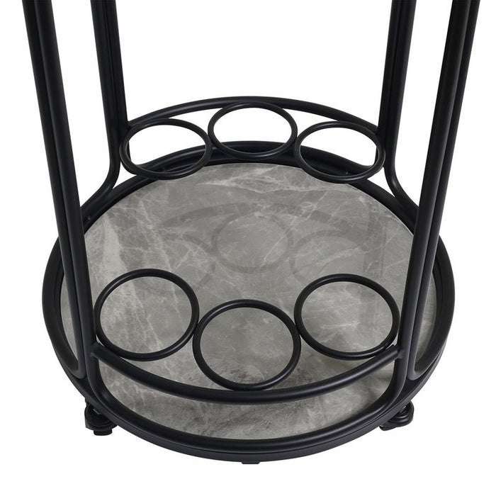 Wentworth Round Bar Cart - Black, Stone Glass, 45.5cm