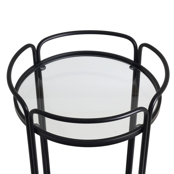 Wentworth Round Bar Cart - Black, Stone Glass, 45.5cm