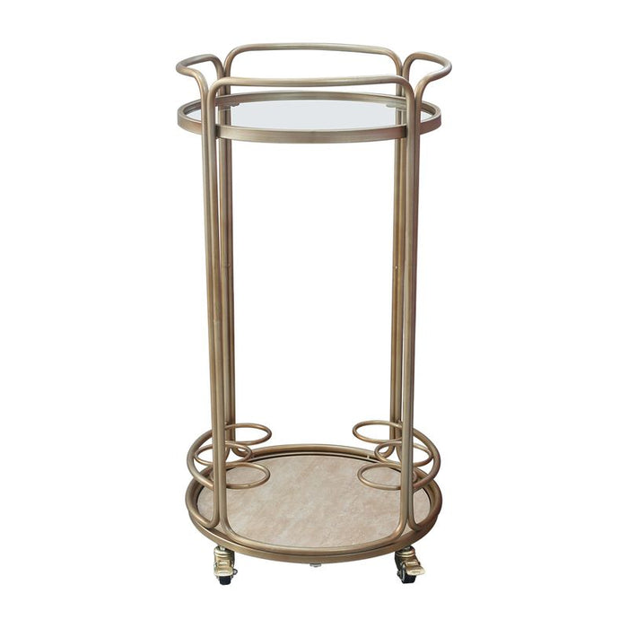 Wentworth Round Bar Cart - Antique Gold, Stone Glass, 45.5cm