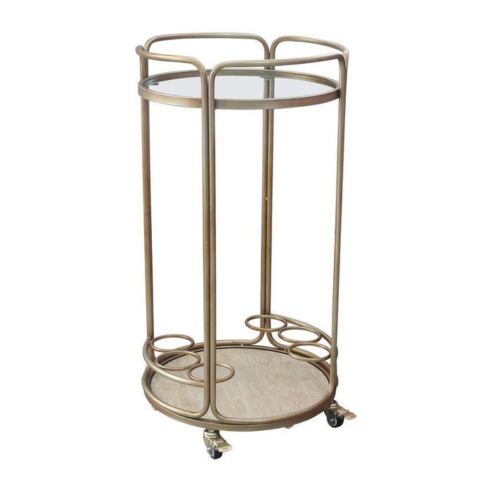 Wentworth Round Bar Cart - Antique Gold, Stone Glass, 45.5cm