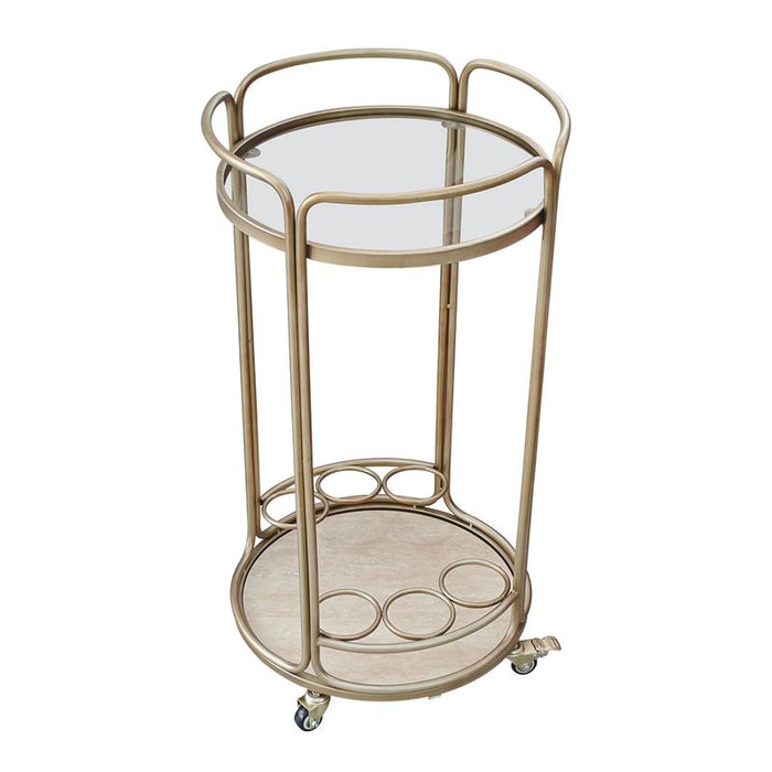 Wentworth Round Bar Cart - Antique Gold, Stone Glass, 45.5cm