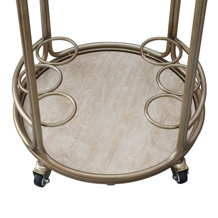 Wentworth Round Bar Cart - Antique Gold, Stone Glass, 45.5cm