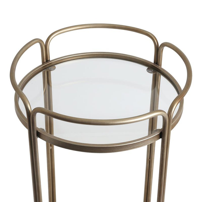 Wentworth Round Bar Cart - Antique Gold, Stone Glass, 45.5cm
