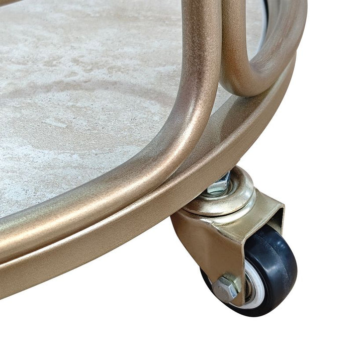 Wentworth Round Bar Cart - Antique Gold, Stone Glass, 45.5cm