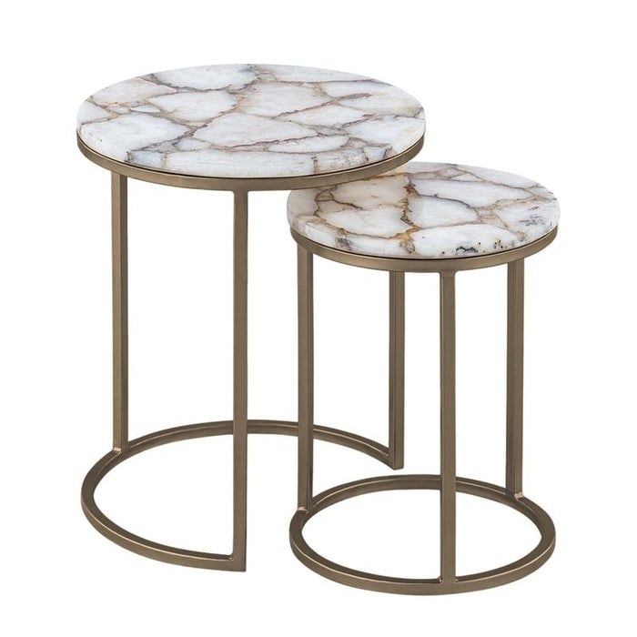 Violet Agate Nesting Side Tables - Stone Metal, 41cm