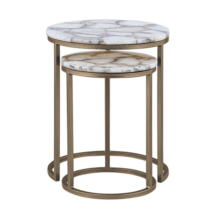 Violet Agate Nesting Side Tables - Stone Metal, 41cm