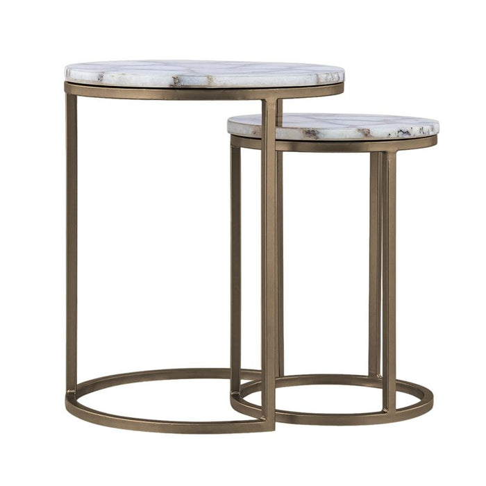 Violet Agate Nesting Side Tables - Stone Metal, 41cm