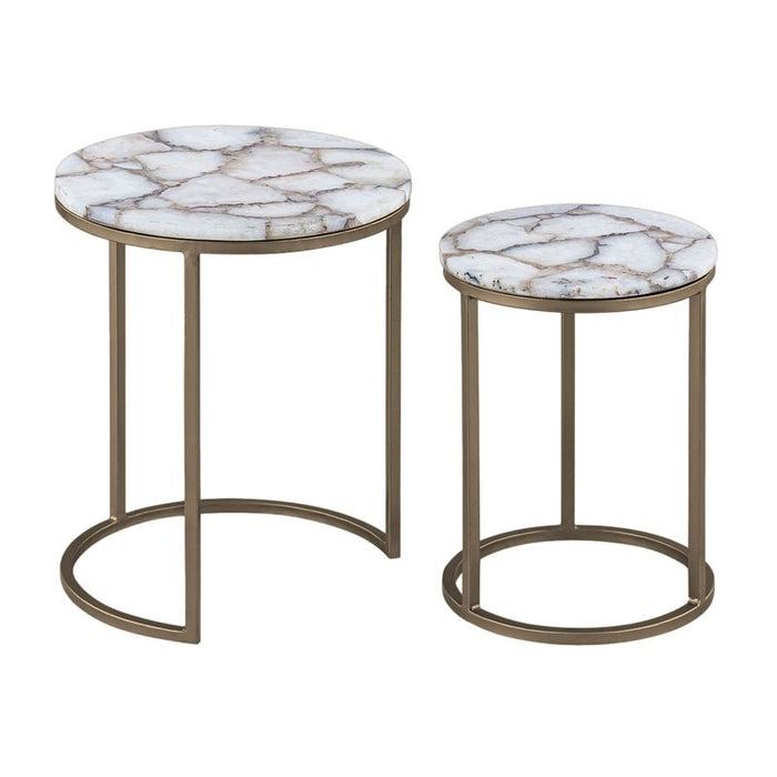 Violet Agate Nesting Side Tables - Stone Metal, 41cm