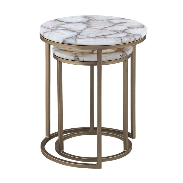 Violet Agate Nesting Side Tables - Stone Metal, 41cm