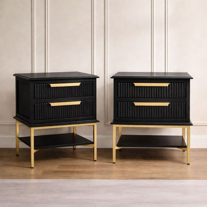 Aimee Small Black Bedside Table Set of 2