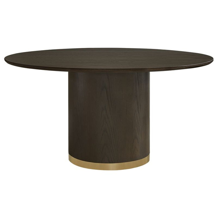 Eli Round Dining Table - 1.5m Smoked Oak, Gold