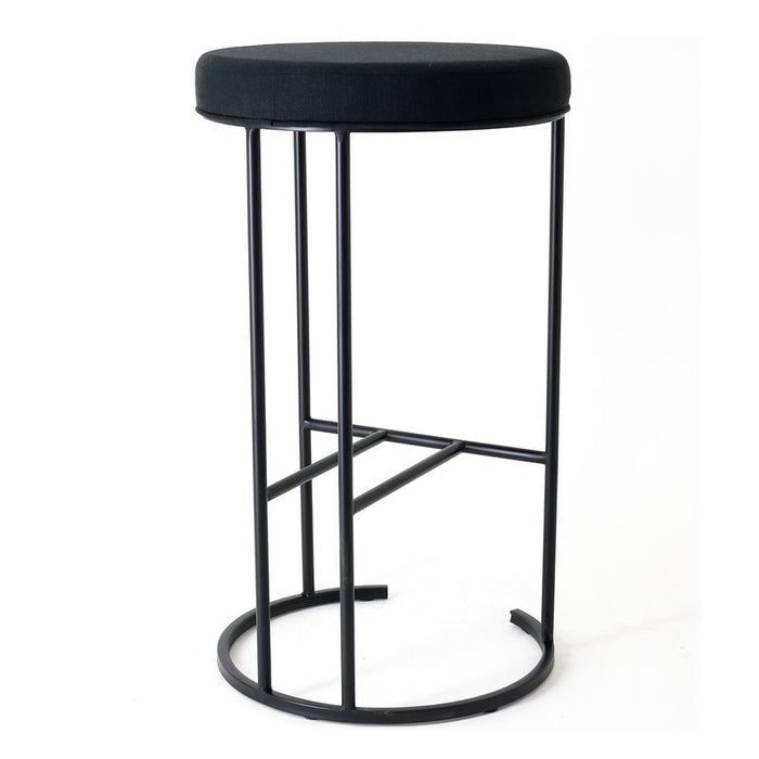 Blackley Black Iron Bar Stool - Black Linen, 76cm H