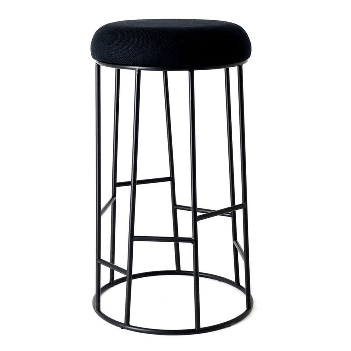 Aiden Black Steel Bar Stool - Black Linen, 76cm H