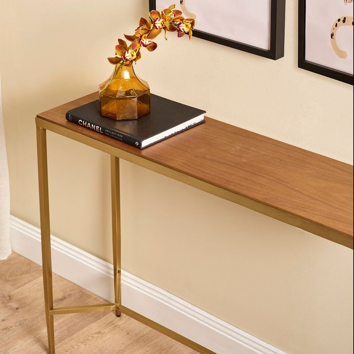 Chloe Timber Console Table - Small Gold, 90cm