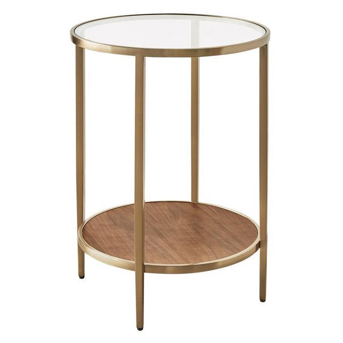 Chloe Glass and Timber Side Table - Gold, 50cm