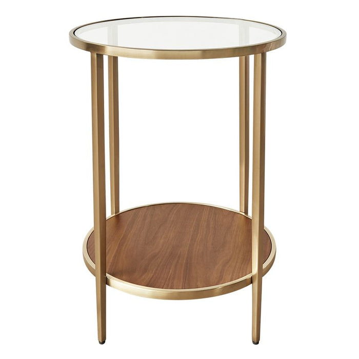 Chloe Glass and Timber Side Table - Gold, 50cm