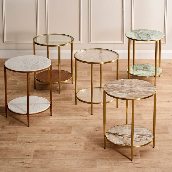 Chloe Glass and Timber Side Table - Gold, 50cm
