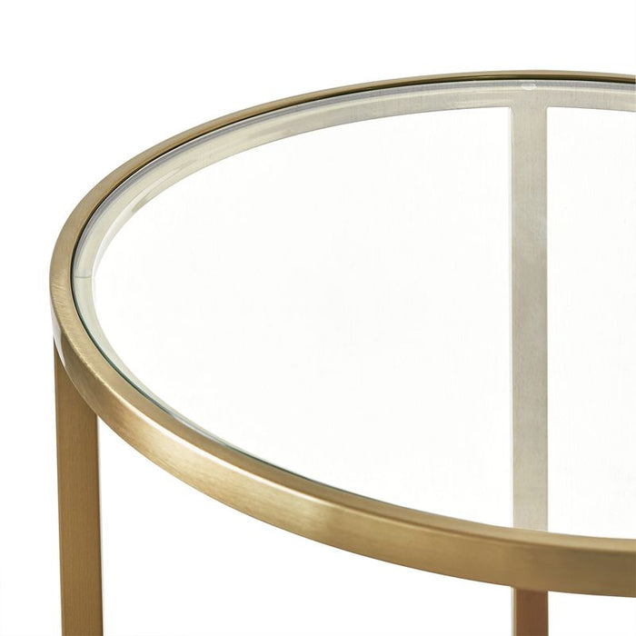 Chloe Glass and Timber Side Table - Gold, 50cm