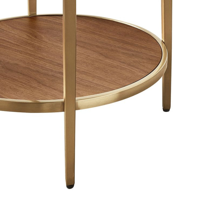 Chloe Glass and Timber Side Table - Gold, 50cm