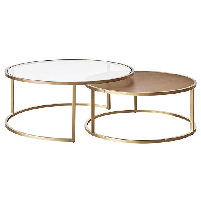 Chloe Glass and Timber Nesting Coffee Table - Gold, 95cm