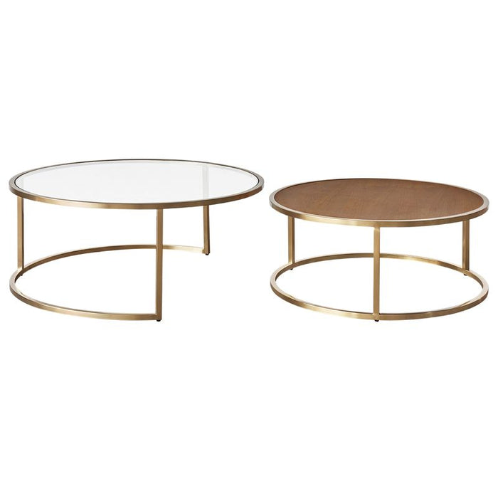 Chloe Glass and Timber Nesting Coffee Table - Gold, 95cm