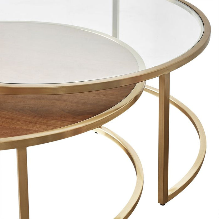 Chloe Glass and Timber Nesting Coffee Table - Gold, 95cm