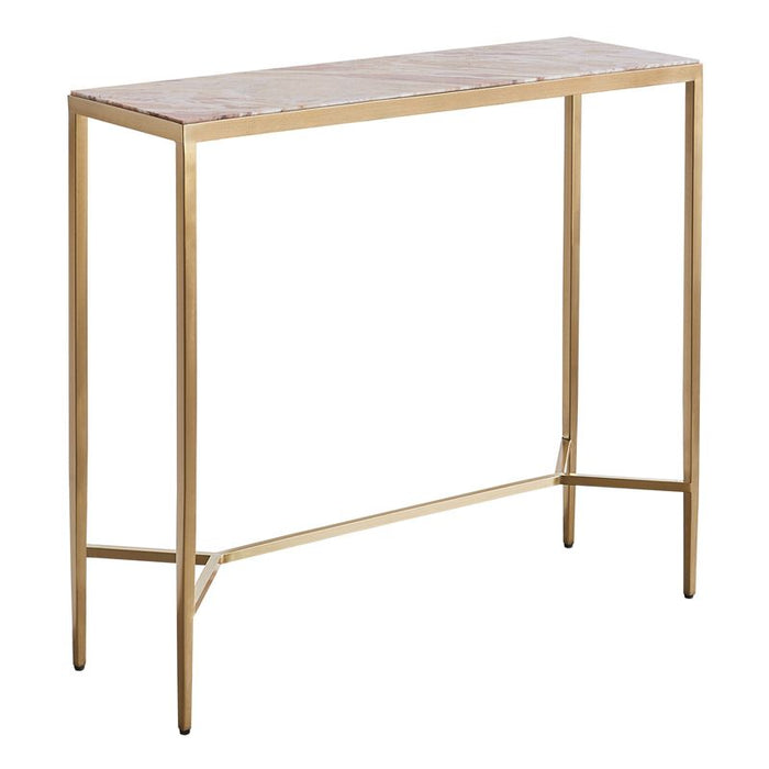 Chloe Pink Marble Console Table - Small Gold, 90cm
