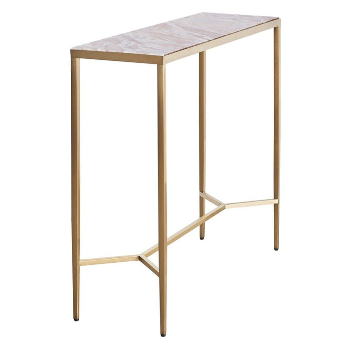 Chloe Pink Marble Console Table - Small Gold, 90cm