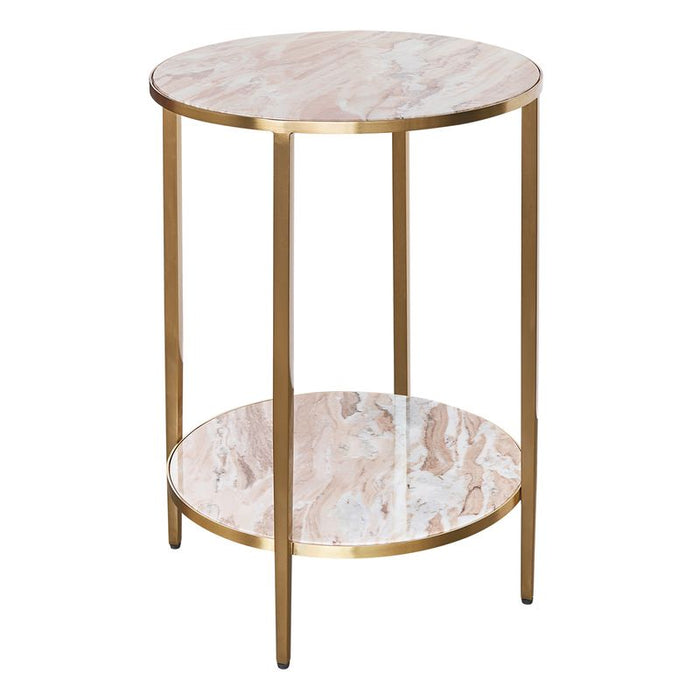 Chloe Pink Marble Side Table - Gold, 50cm