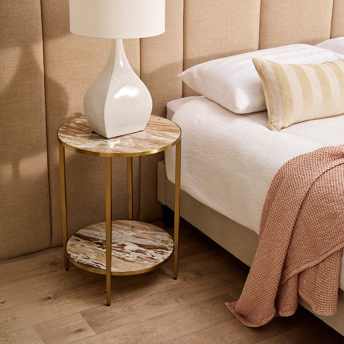 Chloe Pink Marble Side Table - Gold, 50cm