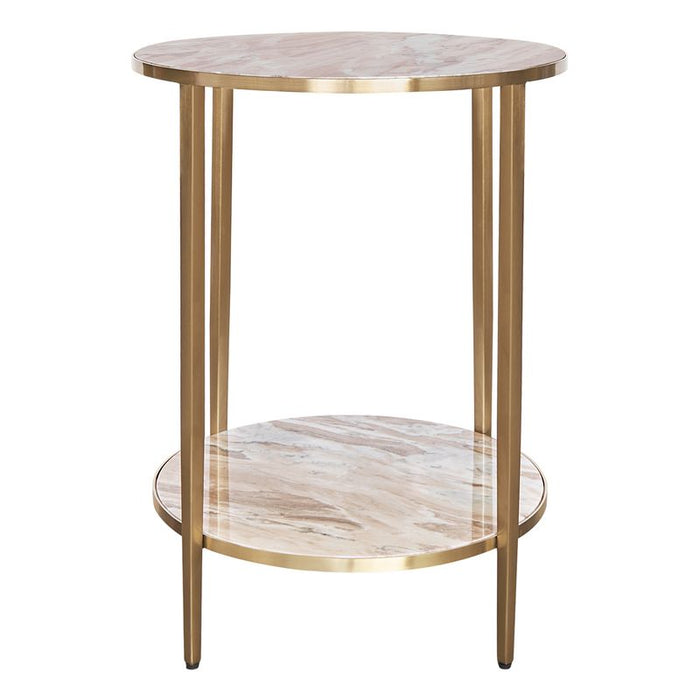 Chloe Pink Marble Side Table - Gold, 50cm