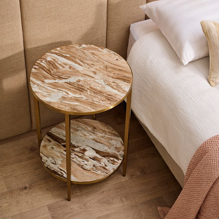 Chloe Pink Marble Side Table - Gold, 50cm