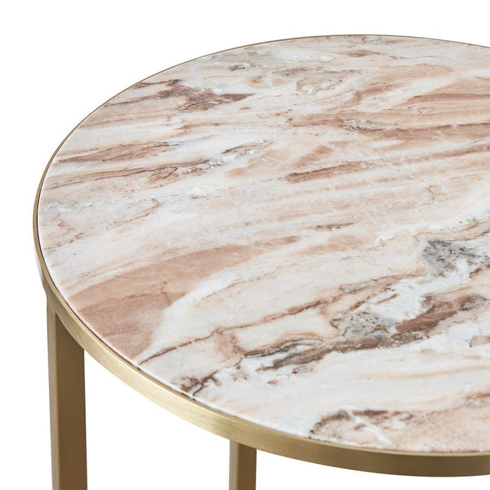 Chloe Pink Marble Side Table - Gold, 50cm