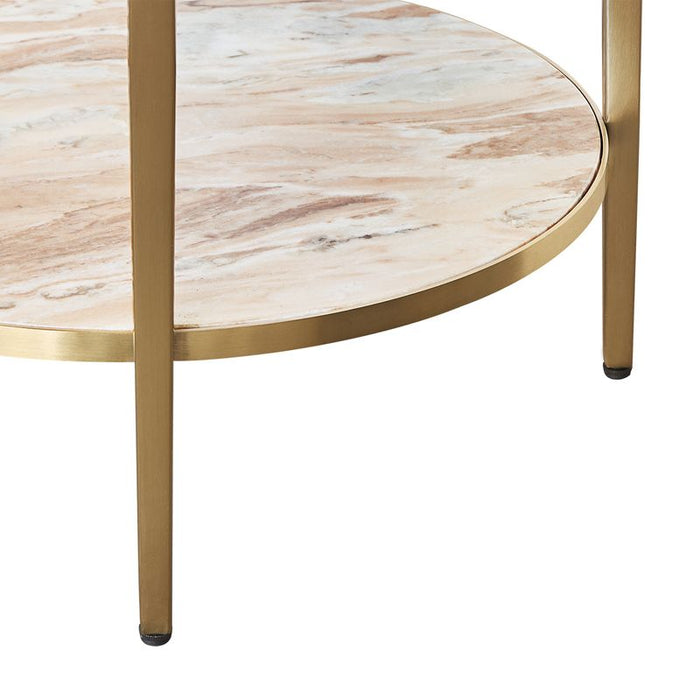 Chloe Pink Marble Side Table - Gold, 50cm