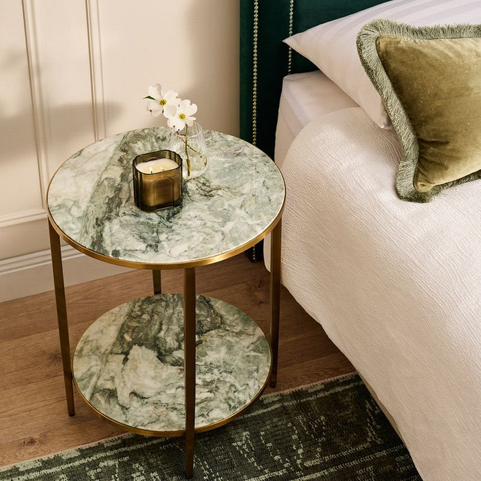 Chloe Dusty Jade Marble Side Table - Gold, 50cm