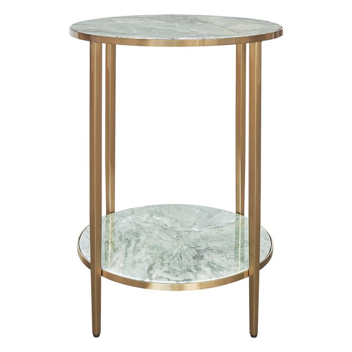 Chloe Dusty Jade Marble Side Table - Gold, 50cm