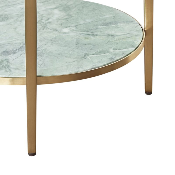Chloe Dusty Jade Marble Side Table - Gold, 50cm