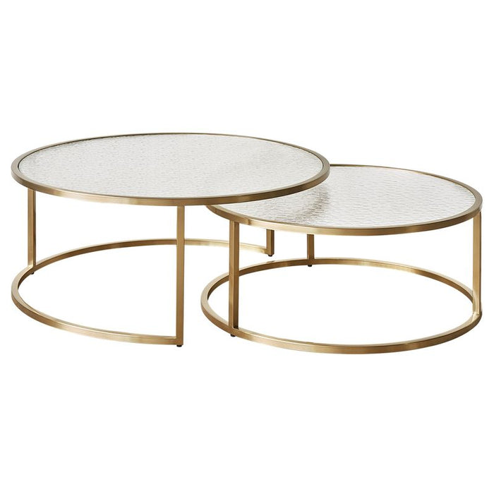 Chloe Rippled Glass Nesting Coffee Table - Gold, 95cm