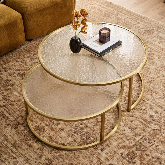 Chloe Rippled Glass Nesting Coffee Table - Gold, 95cm