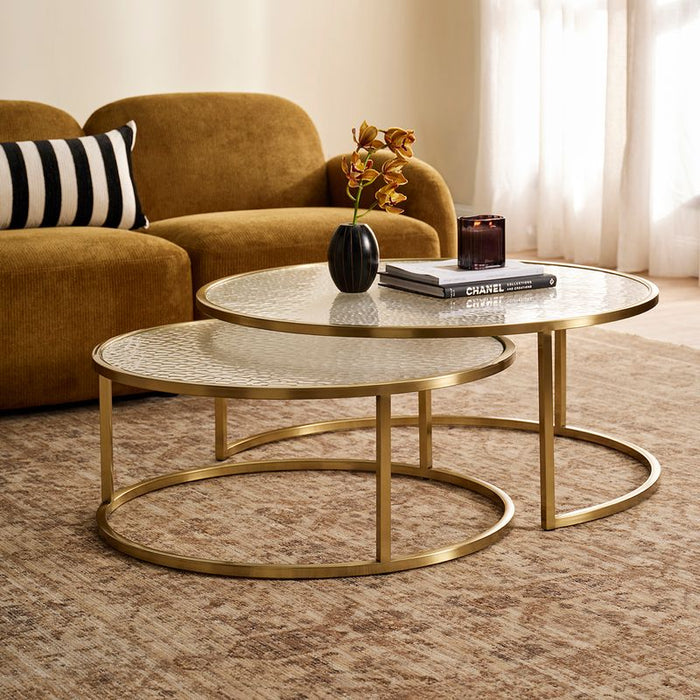 Chloe Rippled Glass Nesting Coffee Table - Gold, 95cm
