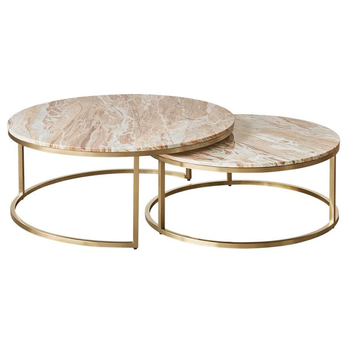 Chloe Pink Marble Nesting Coffee Table - Gold, 95cm