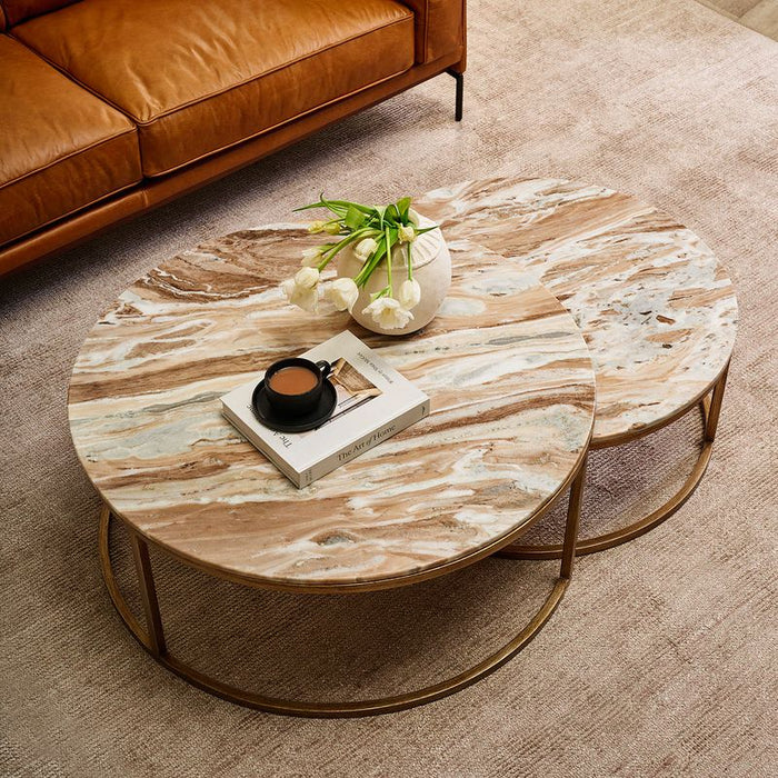 Chloe Pink Marble Nesting Coffee Table - Gold, 95cm