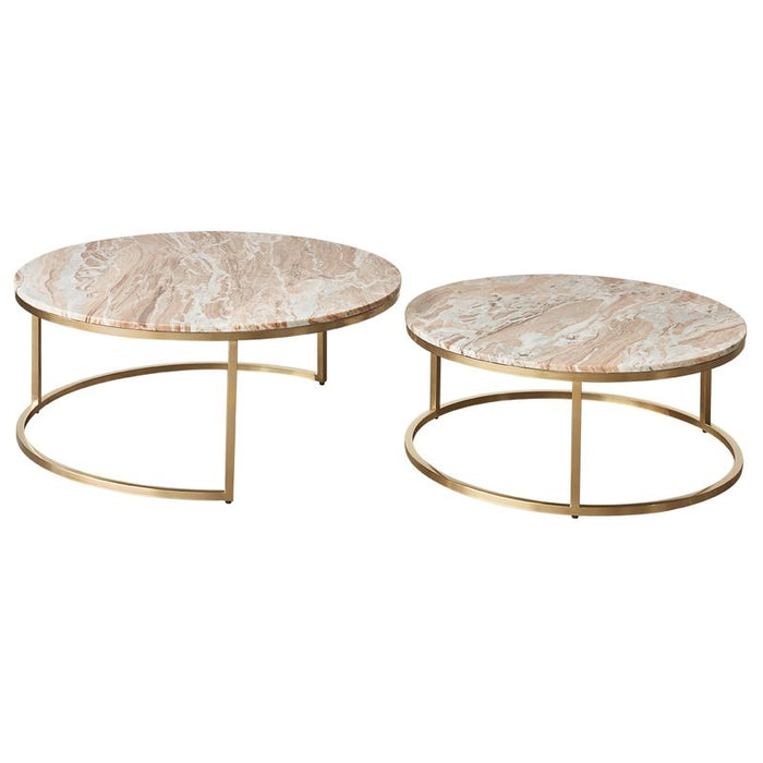 Chloe Pink Marble Nesting Coffee Table - Gold, 95cm