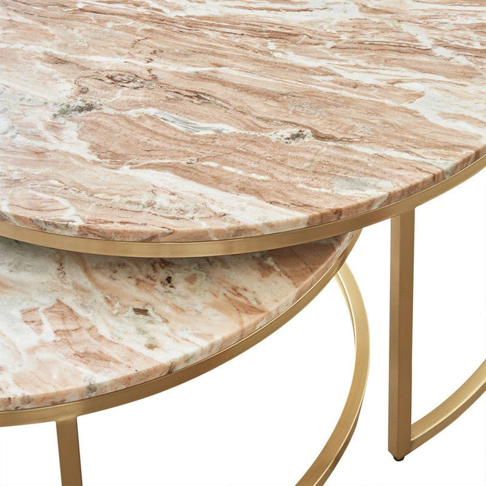 Chloe Pink Marble Nesting Coffee Table - Gold, 95cm