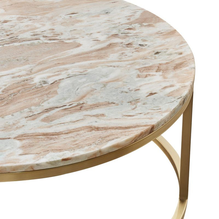 Chloe Pink Marble Nesting Coffee Table - Gold, 95cm