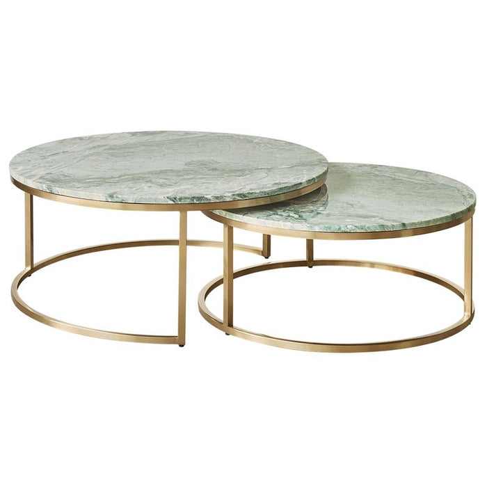 Chloe Dusty Jade Marble Nesting Coffee Table - Gold, 95cm