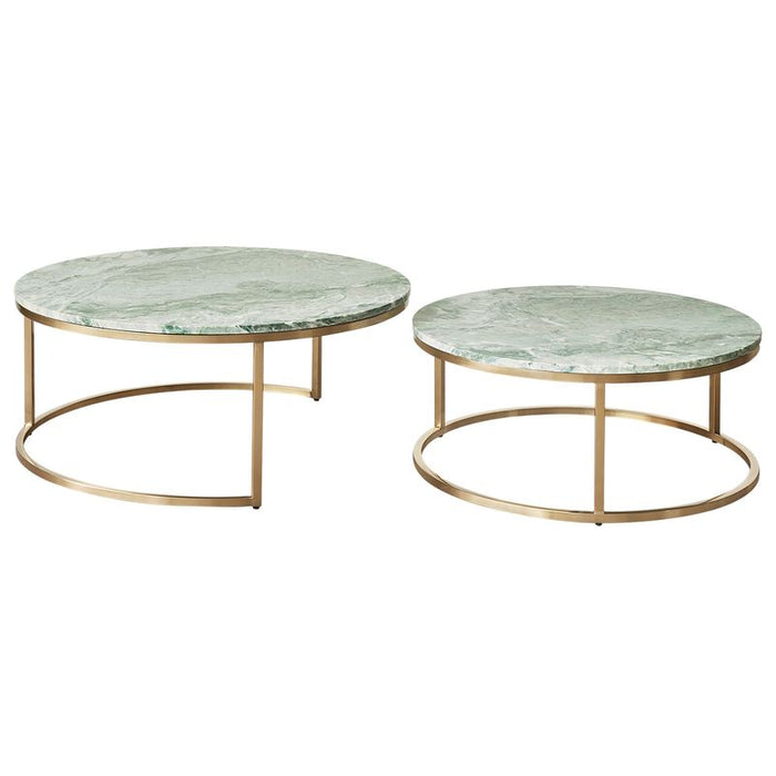 Chloe Dusty Jade Marble Nesting Coffee Table - Gold, 95cm